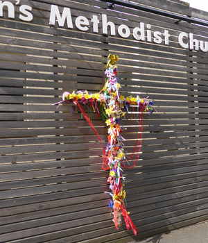 cross outside St Johns on Easter Day