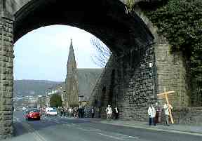 Proceeding from St John's (in the background) on the Good Friday pilgrimage 2002