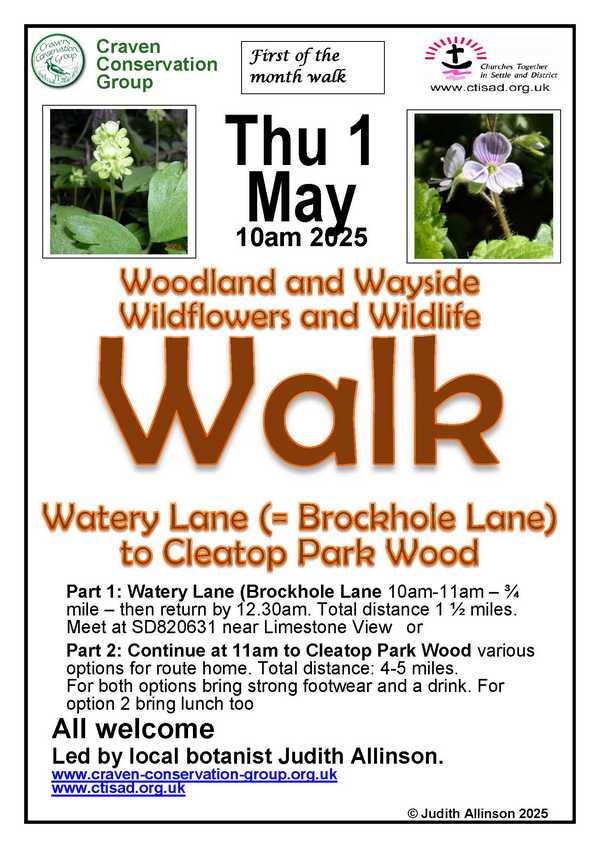 Poster for Watery Lane walk on 1 May